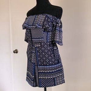 EUC - Shinestar ruffle off shoulder fully lined romper